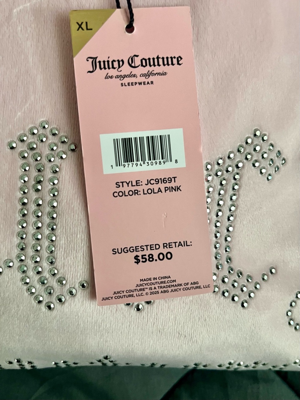 JUICY COUTURE NWT 2pc Velour Crew Neck Top And Pants Lounge Set With Rhinestone - Picture 4 of 5